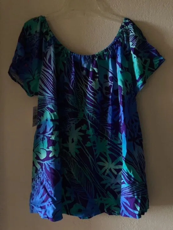 HILO HATTIE HAWAIIAN ORIGINAL ALOHA BLOUSE PEASANT FLOWER MADE IN HAWAII NWT L - Picture 4 of 9